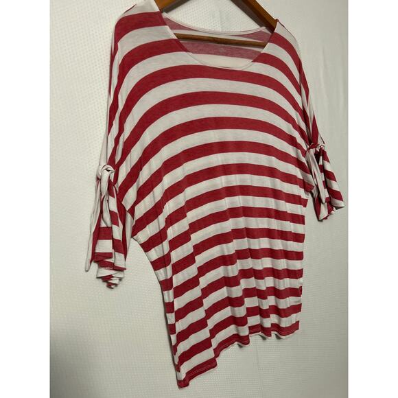 a.n.a  Red White Striped Tie Sleeve Top Oversized Scoop Neck Casual Shirt XL - Picture 4 of 10